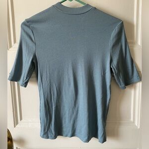 🌻Blue Mock Neck Ribbed Top